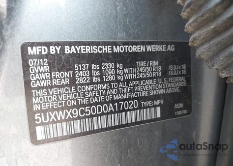 2013 BMW X3 xDrive28I from USA, damaged, VIN 5UXWX9C50D0A17020
